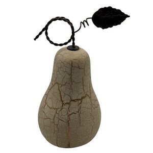 Vintage‎ Ceramic Crackle Pear Antique White & Gold 8”X 4”